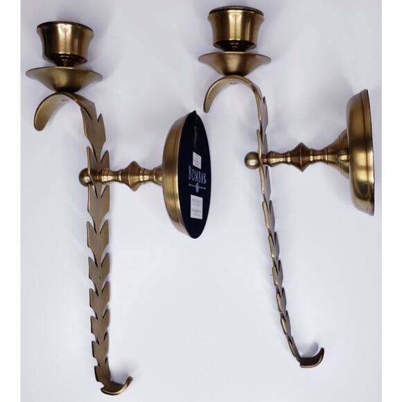 VINTAGE BOMBAY CO. MCM 15" SOLID BRASS Acanthus Leaf Candle SCONCE SET OF 2 - Picture 3 of 14